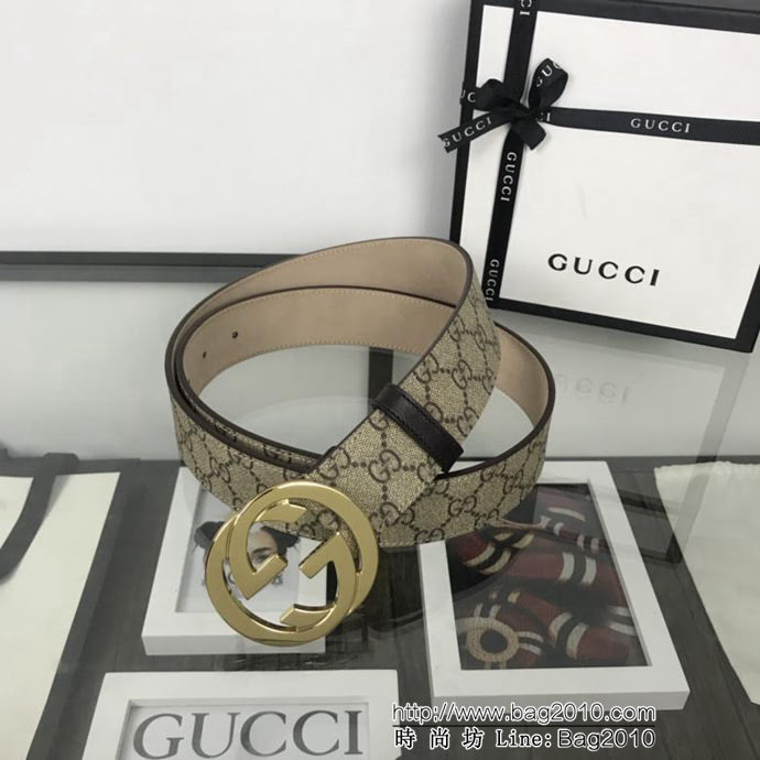 GUCCI古馳 官網經典款 原單品質 專櫃PVC提花面料 變色磨砂底 雙G拋光亮面扣 男士皮帶  xfp1443